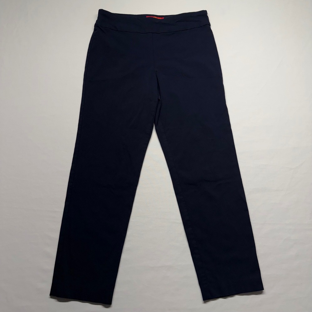 Krazy Larry Pull On Ankle Pants 8 Navy Blue Women Stretch Slim Made USA